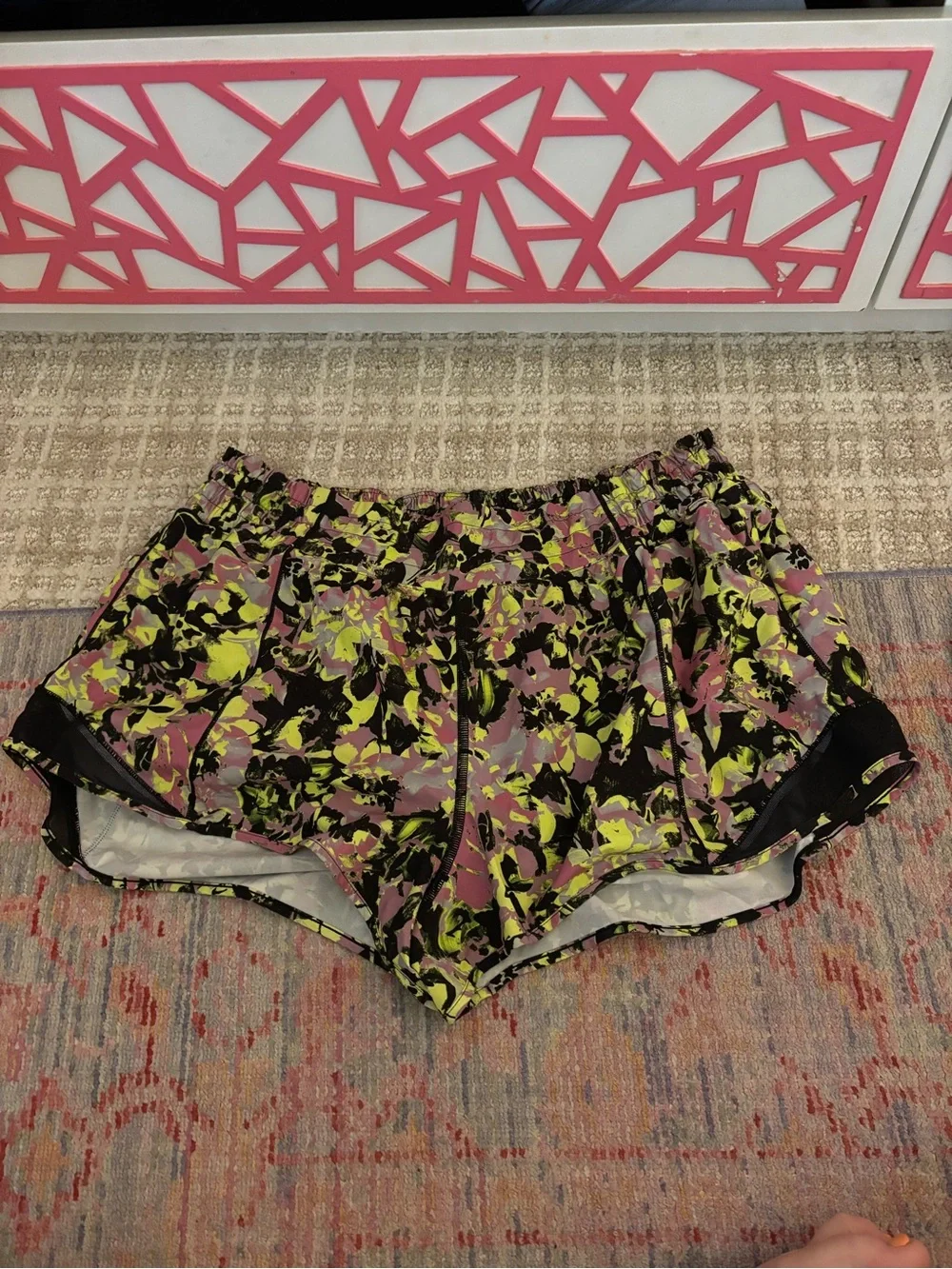 lululemon athletica Neon Floral Print Running Shorts - Pink/Yellow/Black Size 12